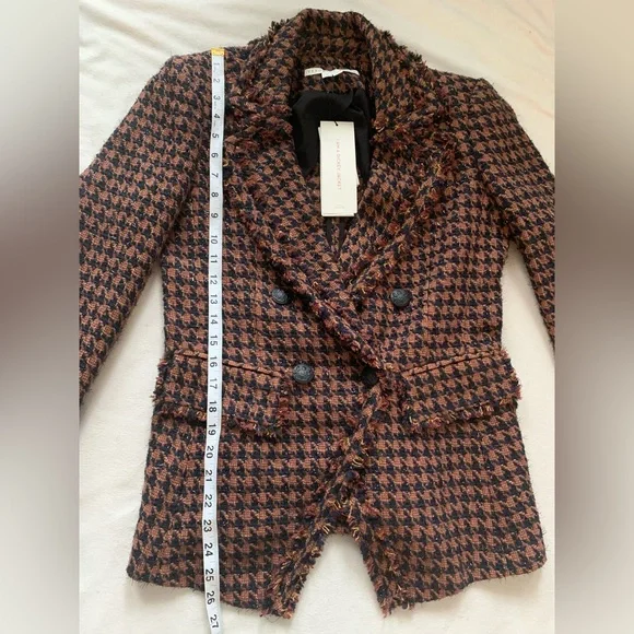 Veronica Beard Taja Dickey Jacket Size 4 Cognac Brown Tweed Houndstooth Blazer - Picture 13 of 16
